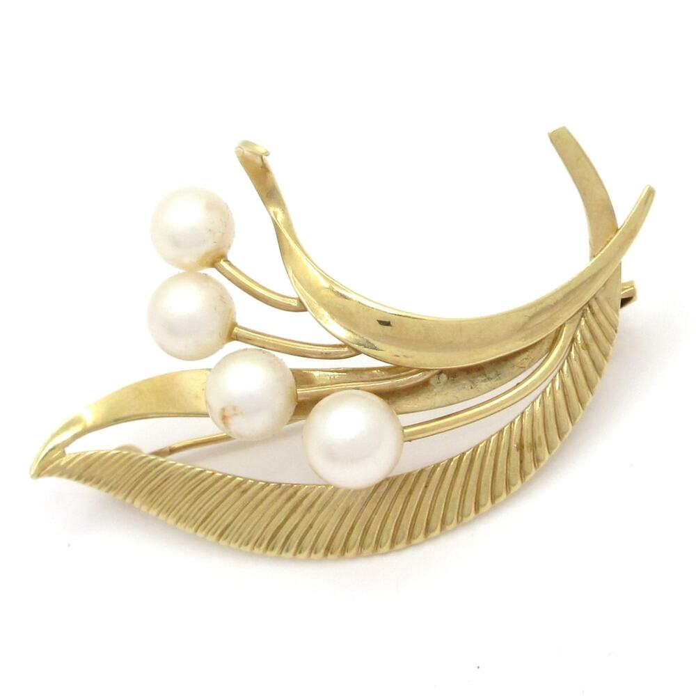 Mikimoto Brooch K14YG White 14K Yellow Gold Pearl